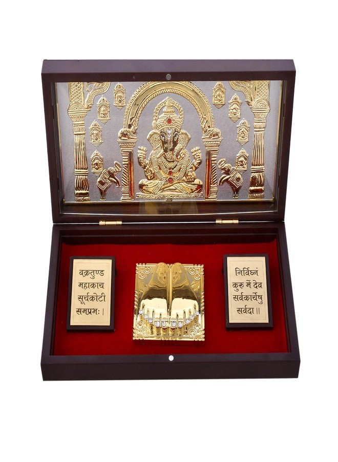 Piepot Asht Ganesh Charan Paduka with Acrylic Box | Ganesh Idol for Home Decor | Gold Plated | Charan Paduka Box for Pooja, Wedding Gifts & House Warming | Diwali Gifts (8X4.5X1.5 Inches) - Image 1